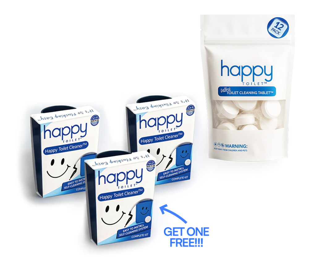 Buy 2 Happy Toilet Cleaners, Get 1 FREE + 1 Bag of Cleaning Tablets