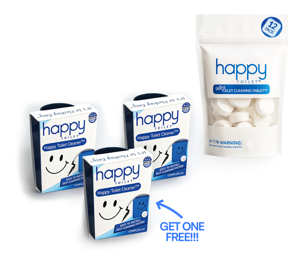 Buy 2 Happy Toilet Cleaners, Get 1 FREE + 1 Bag of Cleaning Tablets